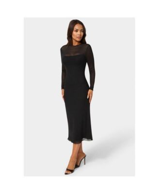 Women's Rhinestone Mesh Long Sleeve Maxi Dress