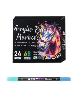 48 Colors Kids Double End Markers, Adult Art Sketching Drawing Markers for Paper, Glass, Wood, Canvas, Ceramic and Rock