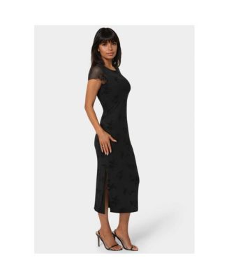 Women's Flocking Mesh T-Shirt Maxi Dress