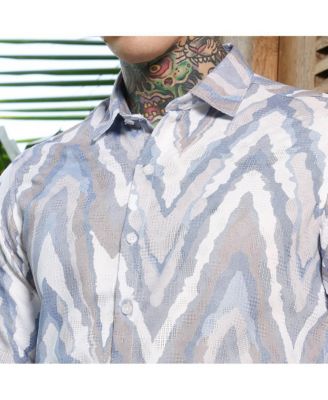 Men's Icy Blue:Cream White Pastel-Geometric Jacquard Shirt