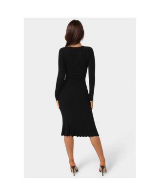 Womens Button Front V-Neck Sweater Midi Dress