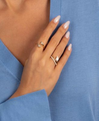 Solid, Pave Cubic Zirconia Gold Plated Pear Bezel Wrap Ring