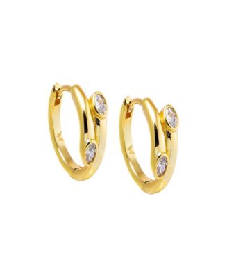 by Adina Eden Cubic Zirconia Gold Plated Bezel Claw Huggie Earrings ...