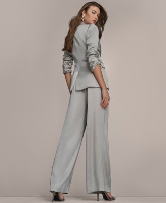 Donna Karan Womens Notch Lapel Blazer Wide Leg Mid Rise Pants In Gray