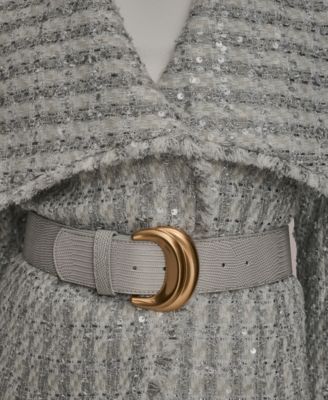 Women's Draped Lapel Collar Belted Sequin Detail Jacket