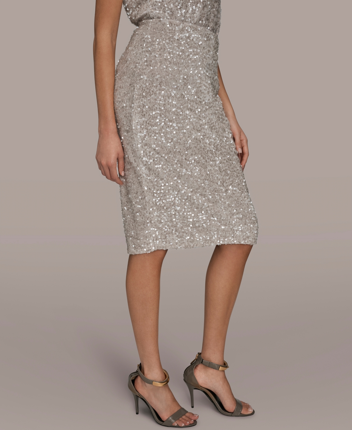 Donna Karan Women's Sequin Detail Midi Skirt In Silver