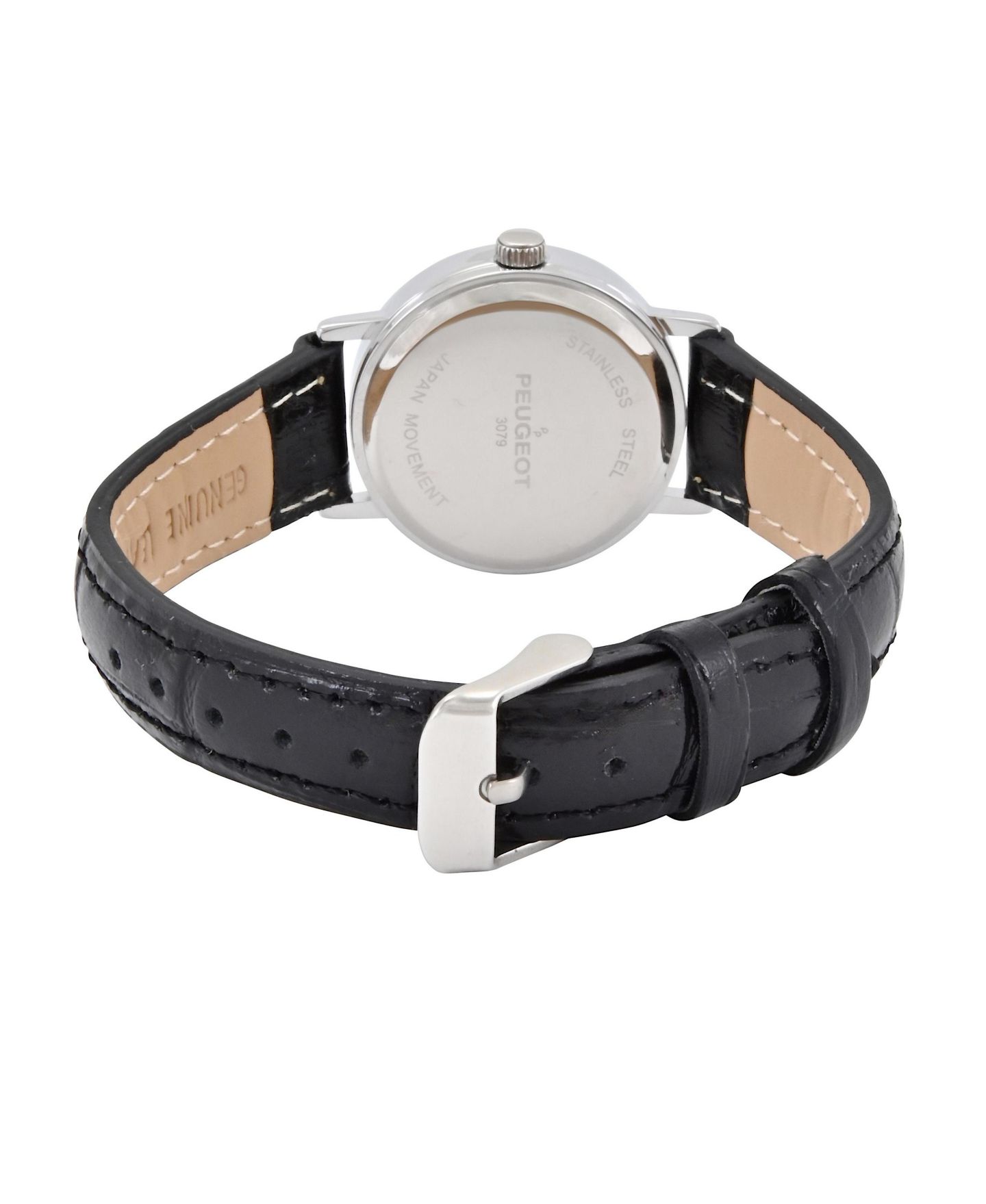 Женские часы Peugeot Small Face Easy Read Minimalist Brown Leather Strap Watch, цвет: Чёрный — фото 2