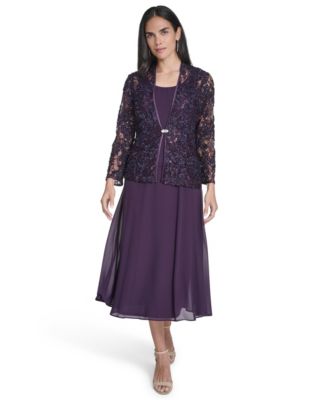Women's Soutache Jacket & Jewel-Neck Midi Dress
