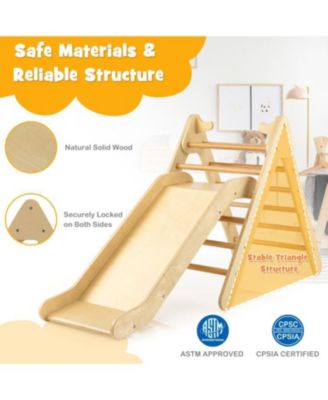 2-in-1 Wooden Triangle Climber Set with Gradient Adjustable Slide