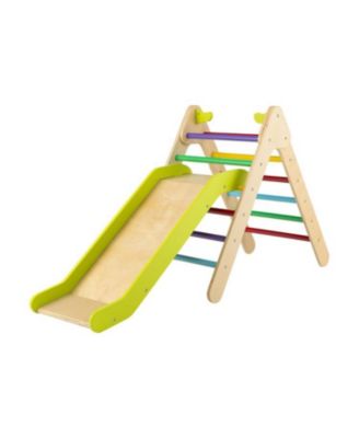 2-in-1 Wooden Triangle Climber Set with Gradient Adjustable Slide