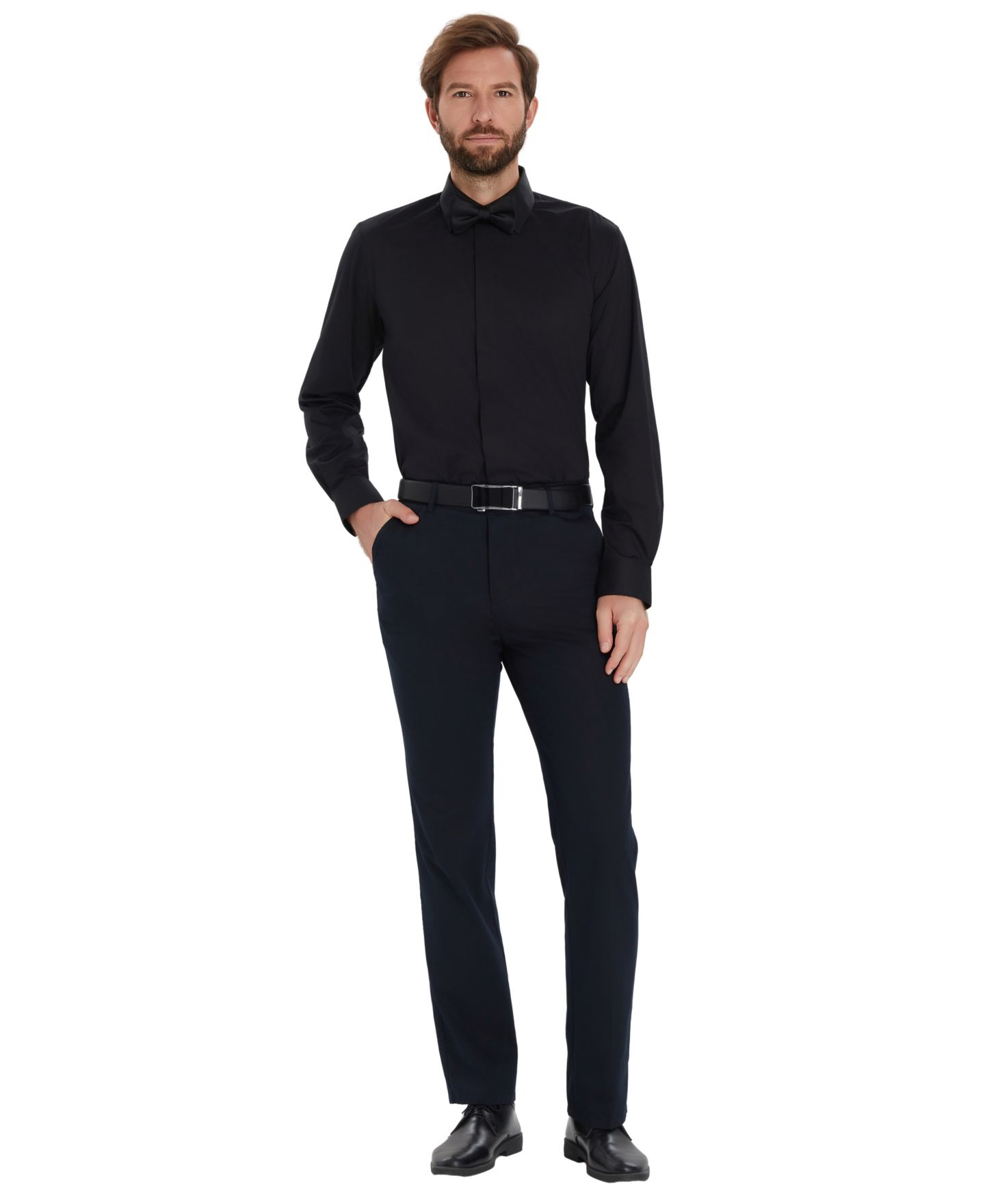 Мужская рубашка Alfani Slim-Fit Formal Solid Dress Shirt, цвет: Чёрный — фото 3