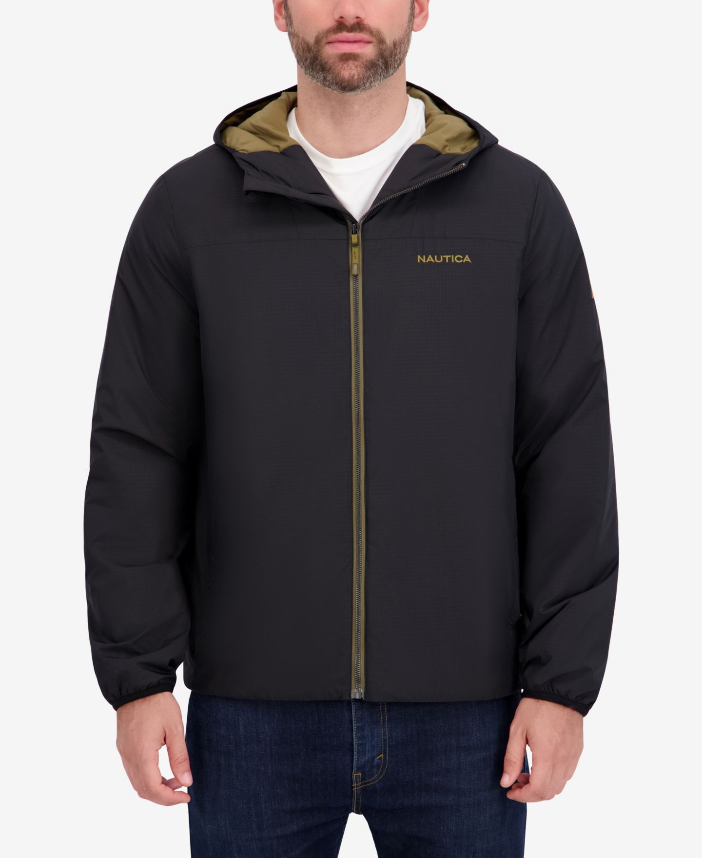 Мужская куртка Nautica Hooded Transitional Zip Front, цвет: Чёрный — фото 1