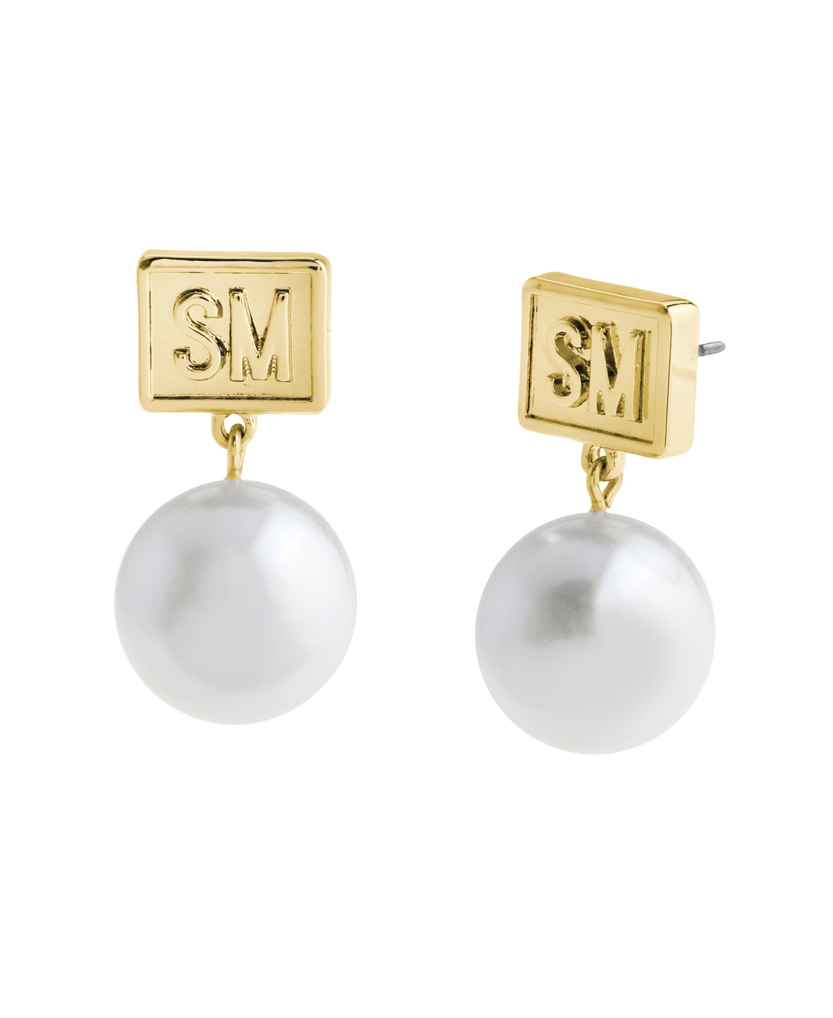 Steve Madden Faux Cultured Pearl Signature Logo Drop Earrings