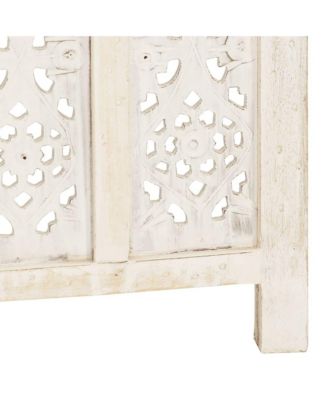 Hand carved 5-Panel Room Divider White 78.7"x65" Solid Mango Wood