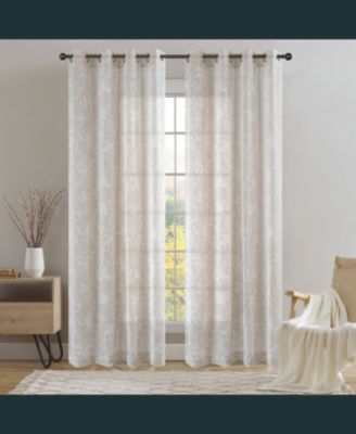 100% Polyester Sheila Light Filtering Faux Linen Floral Grommet Curtain Panel 52" x 84" Taupe