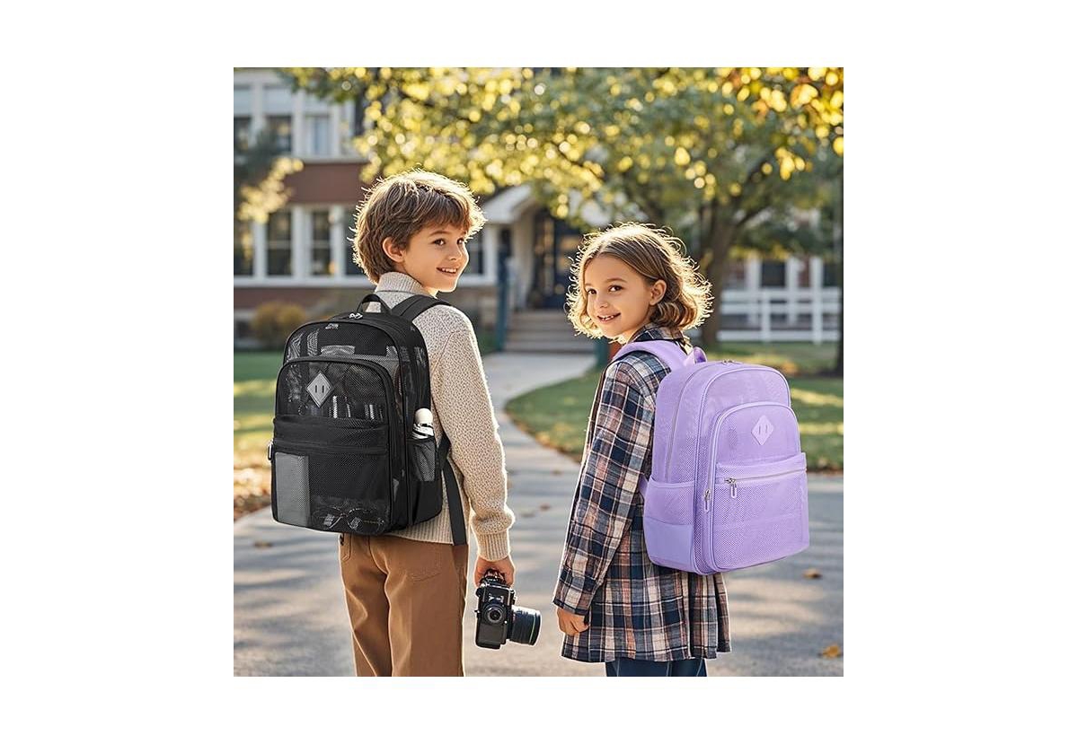 Batfox Mesh Backpack Heavy Duty, See Through School Backpack Transparent Bookbag for Swimming, Beach, Sports, Work, Travel