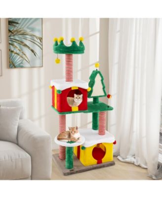 61" Christmas Cat Tree Tower – Plush Multi-Level Indoor Cat Furniture with Gift Box Condos, Hat Perch, Sisal Scratching Posts & Toys