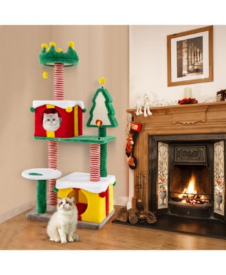 61" Christmas Cat Tree Tower – Plush Multi-Level Indoor Cat Furniture with Gift Box Condos, Hat Perch, Sisal Scratching Posts & Toys