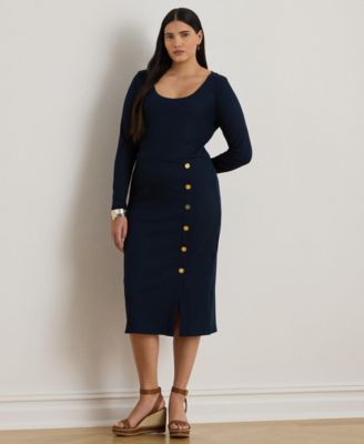 Lauren Ralph Lauren - Plus Size Rib-Knit Scoop Neck Dress