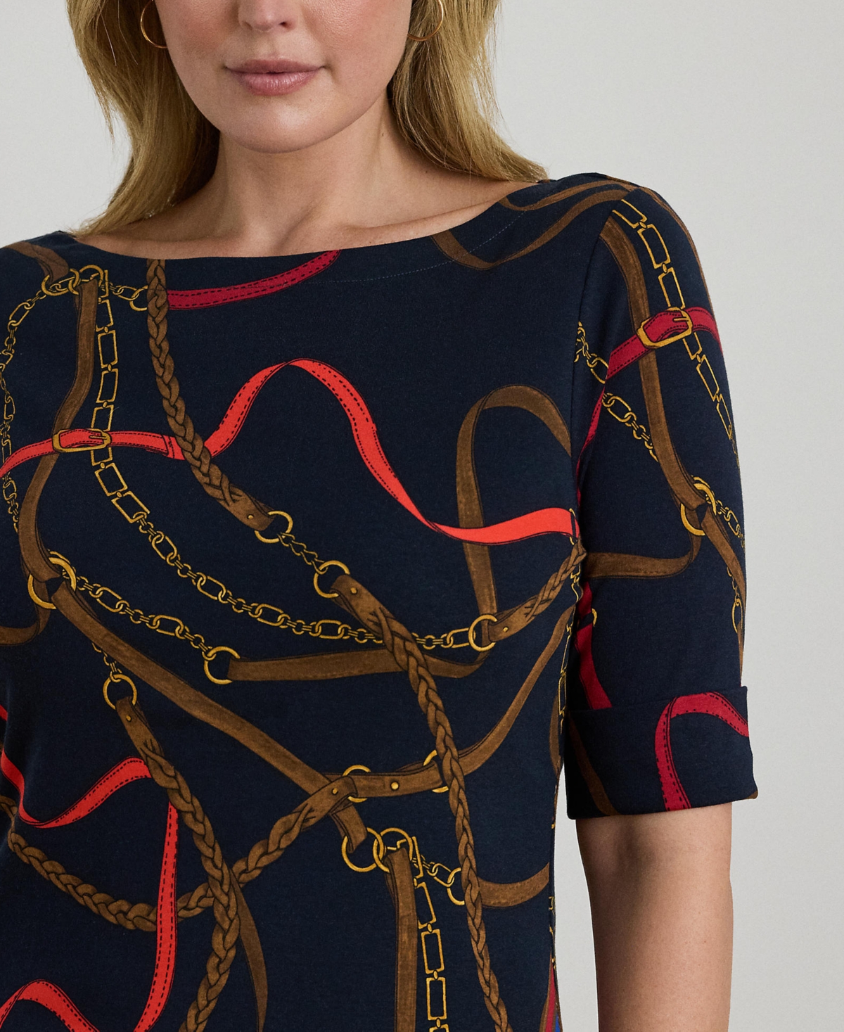 Ralph Lauren Plus Size Belting Print Boat Neck T-shirt In Multi