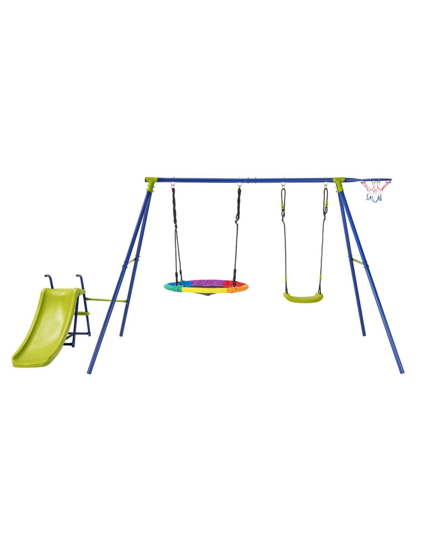 Детский игровой набор SKONYON 4-in-1 Adjustable Metal Playset with Slide, Basketball Hoop & Swings, Ages 3-12, цвет: Синий — фото 1