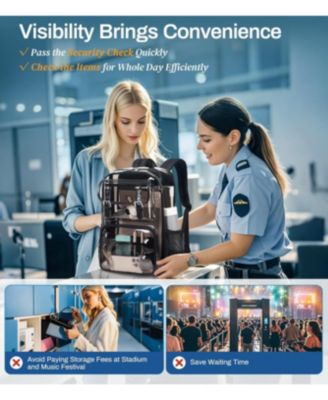 Clear Backpack Heavy Duty, PVC Clear Bookbag Transparent Backpack See Through Bag for Stadium College for Adult Men Women, Semi-Black