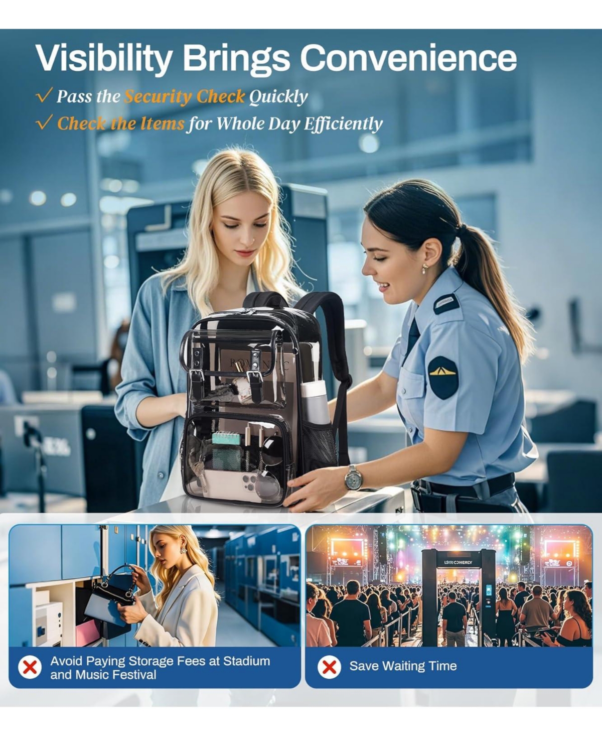 Batfox Clear Backpack Heavy Duty, Pvc Clear Bookbag Transparent Backpack See Through Bag for Stadium College for Adult Men Women, Semi-Black