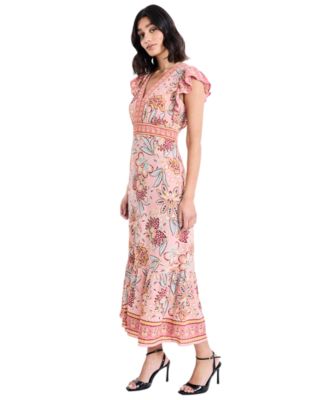 Women's V-Neck Flutter Sleeve Dress