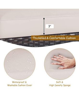 3 Pieces Patio Wicker Furniture Set with Washable Cushion and Acacia Wood Tabletop