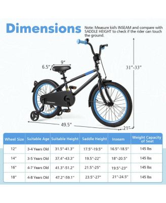 18 Inch Kids Bike with Adjustable Handlebar and Saddle Black