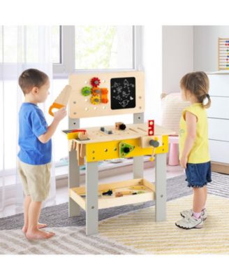 Wooden Pretend Play Workbench Set with Blackboard for Toddlers Ages 3+