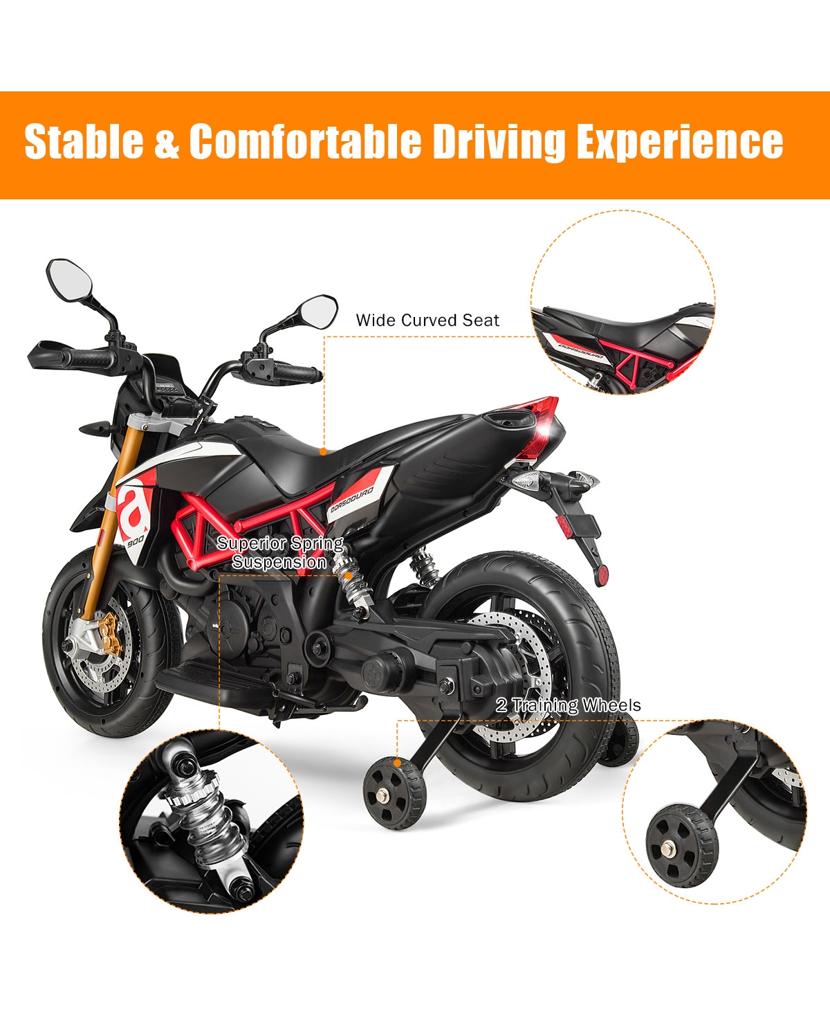 Sugift 12V Kids Ride-On Motorcycle Aprilia Licensed with Sounds and Music