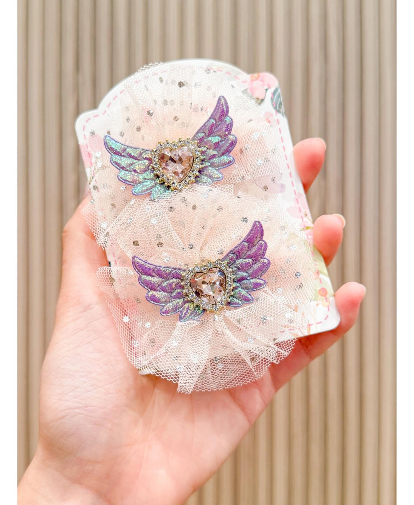 Аксессуары для волос Puttisu 2pc Angel Sparkle Wings Clip Set для девочек, цвет: Слоновая кость розовый — фото 4