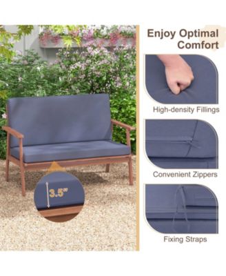 8PCS Conversation Set Acacia Wood Sofa Coffee Table w/ Cushioned Seat Patio