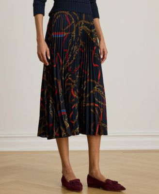 Women's Belting-Print Pleated Midi Skirt
