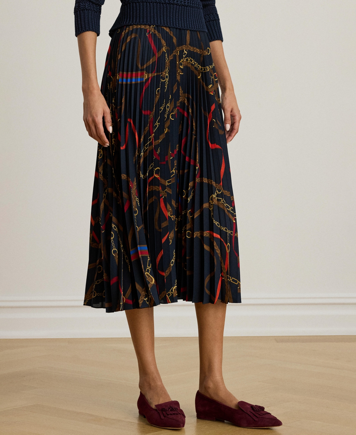 Ralph Lauren Women's Belting-print Pleated Midi Skirt In Multi