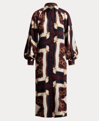 Women's Equestrian-Print Twill Midi Shirt Dress