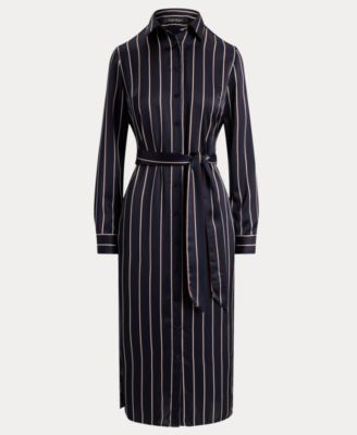 Women's Striped Charmeuse Shirt Dress