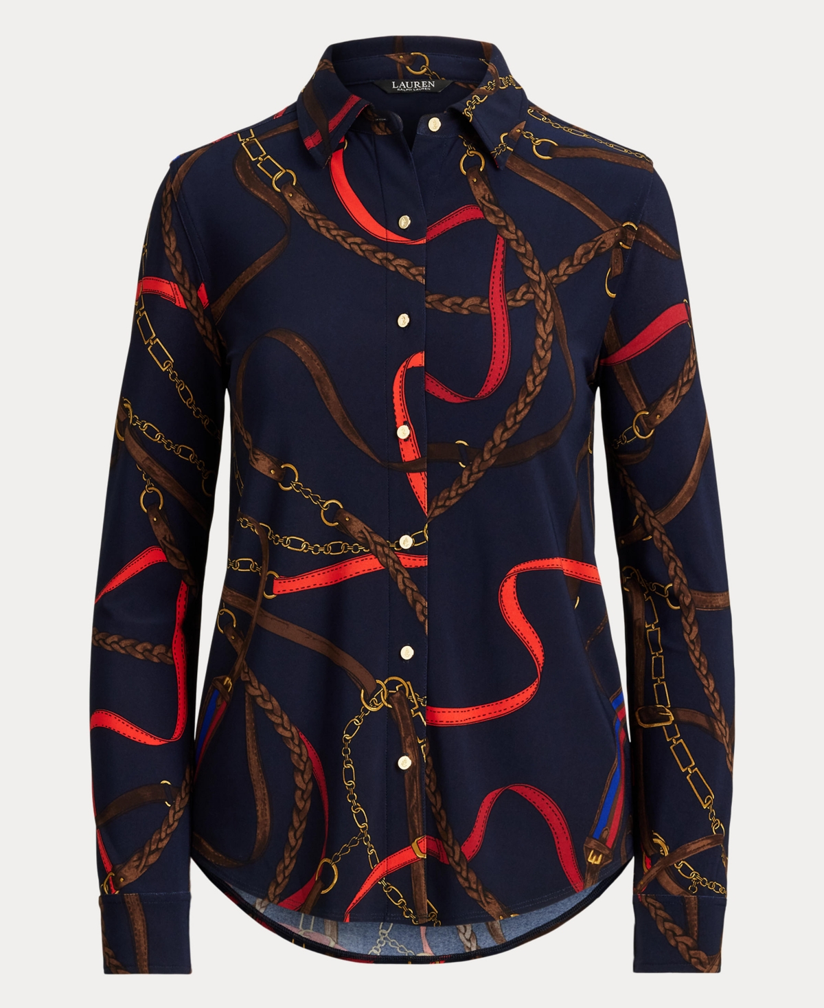 Ralph Lauren Slim Fit Belting-print Jersey Shirt In Blue