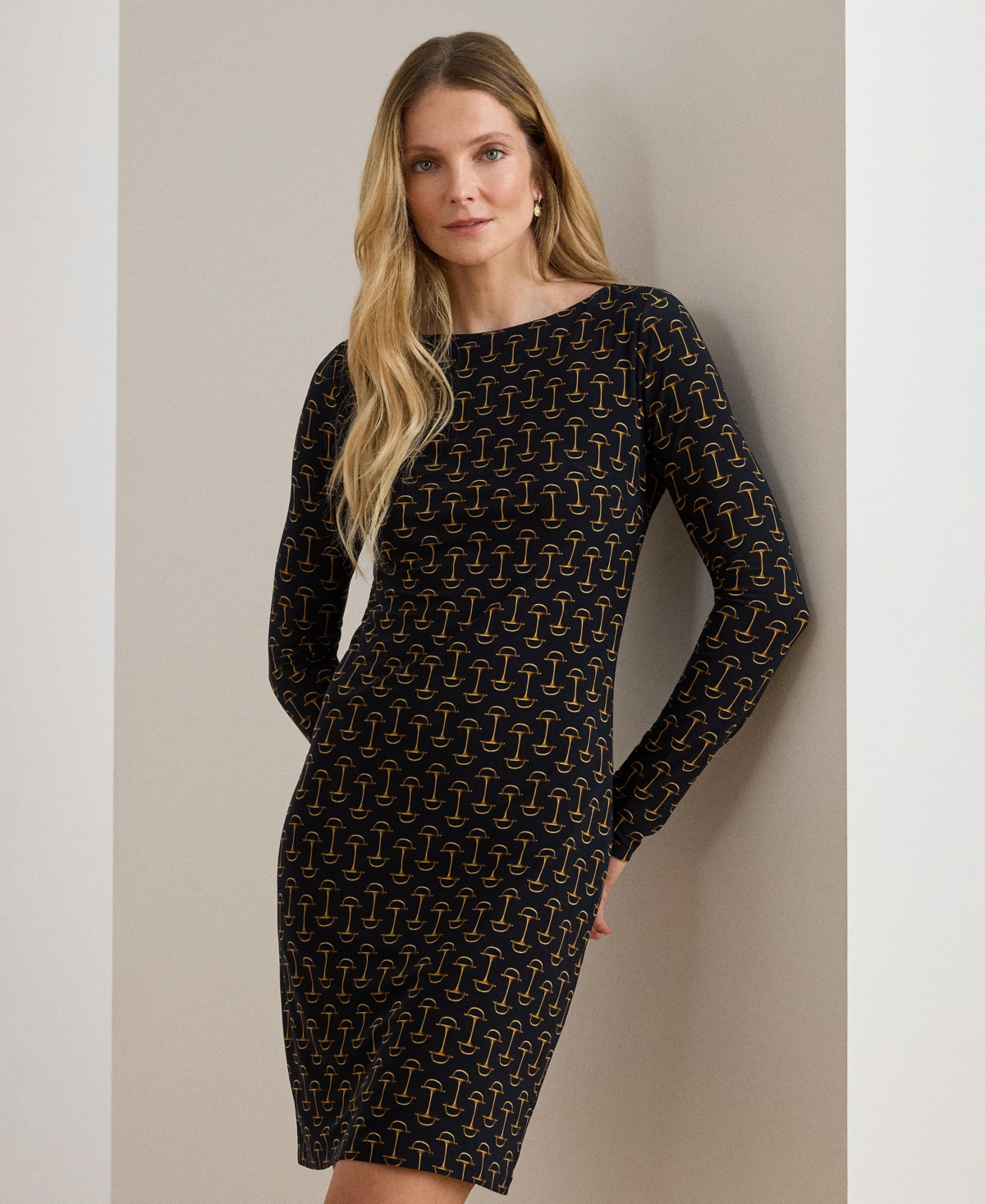 Lauren Ralph Women's Geo Print Boat Neck Dress