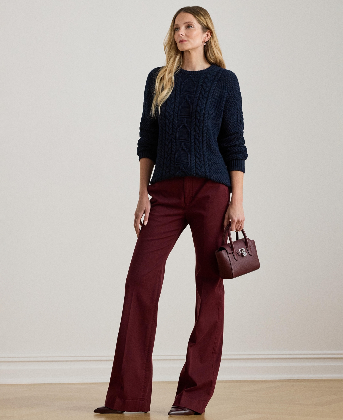 Ralph Lauren Women's Stretch Cotton Chino Flare Pants In Burgundy