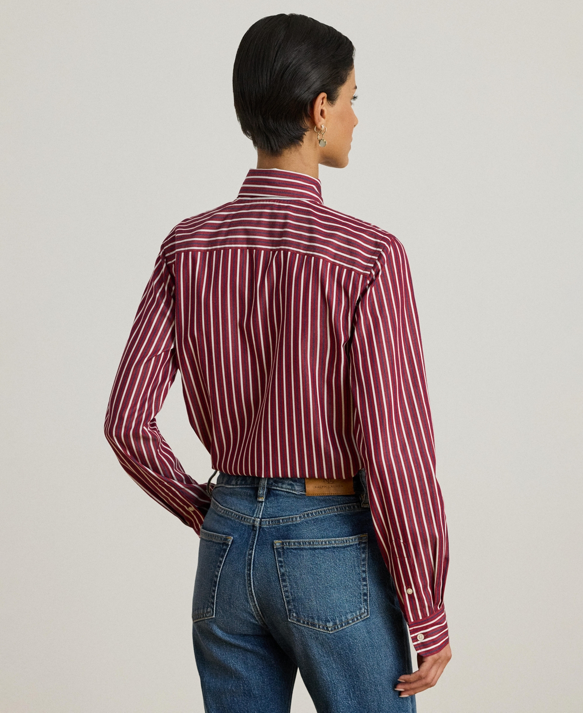 Lauren Ralph Women's Striped Broadcloth Tie-Neck Shirt