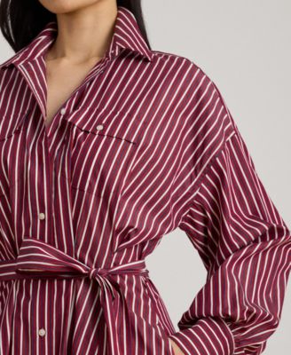 Women's Striped Belted Broadcloth Shirt dress