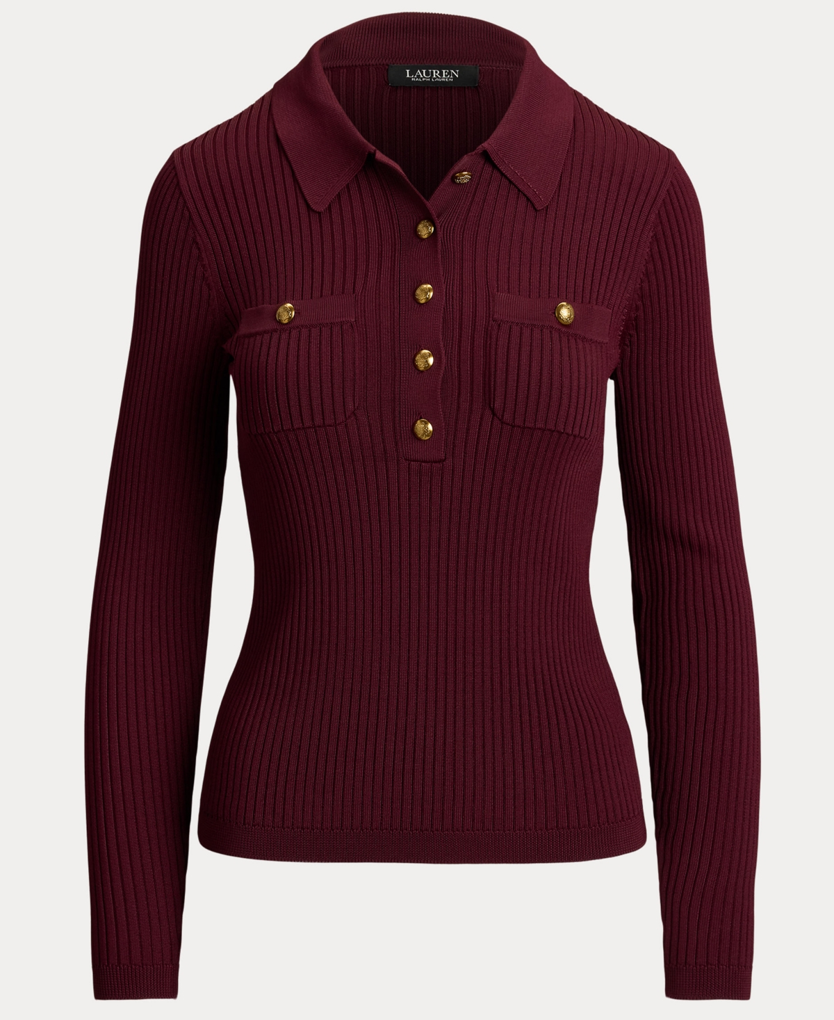 Lauren Ralph Women's Rib-Knit Long-Sleeve Polo Sweater