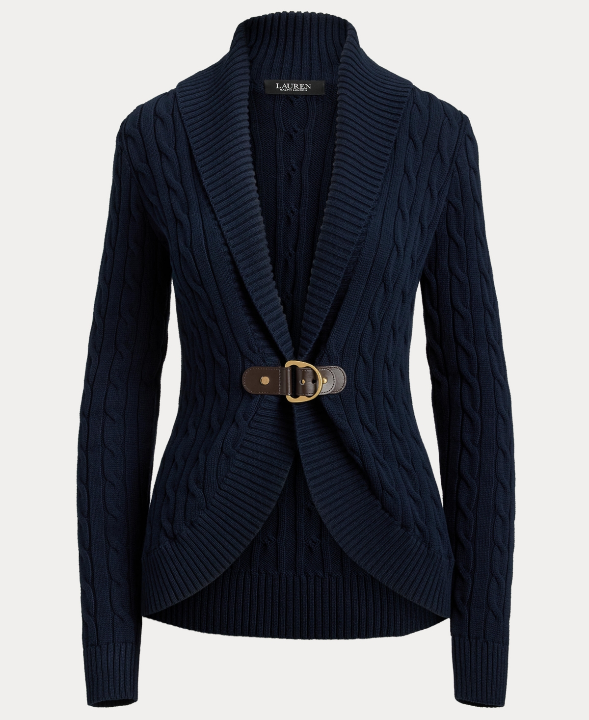 Ralph Lauren Lauren  Buckle Cable Stitch Cotton Cardigan In Multi
