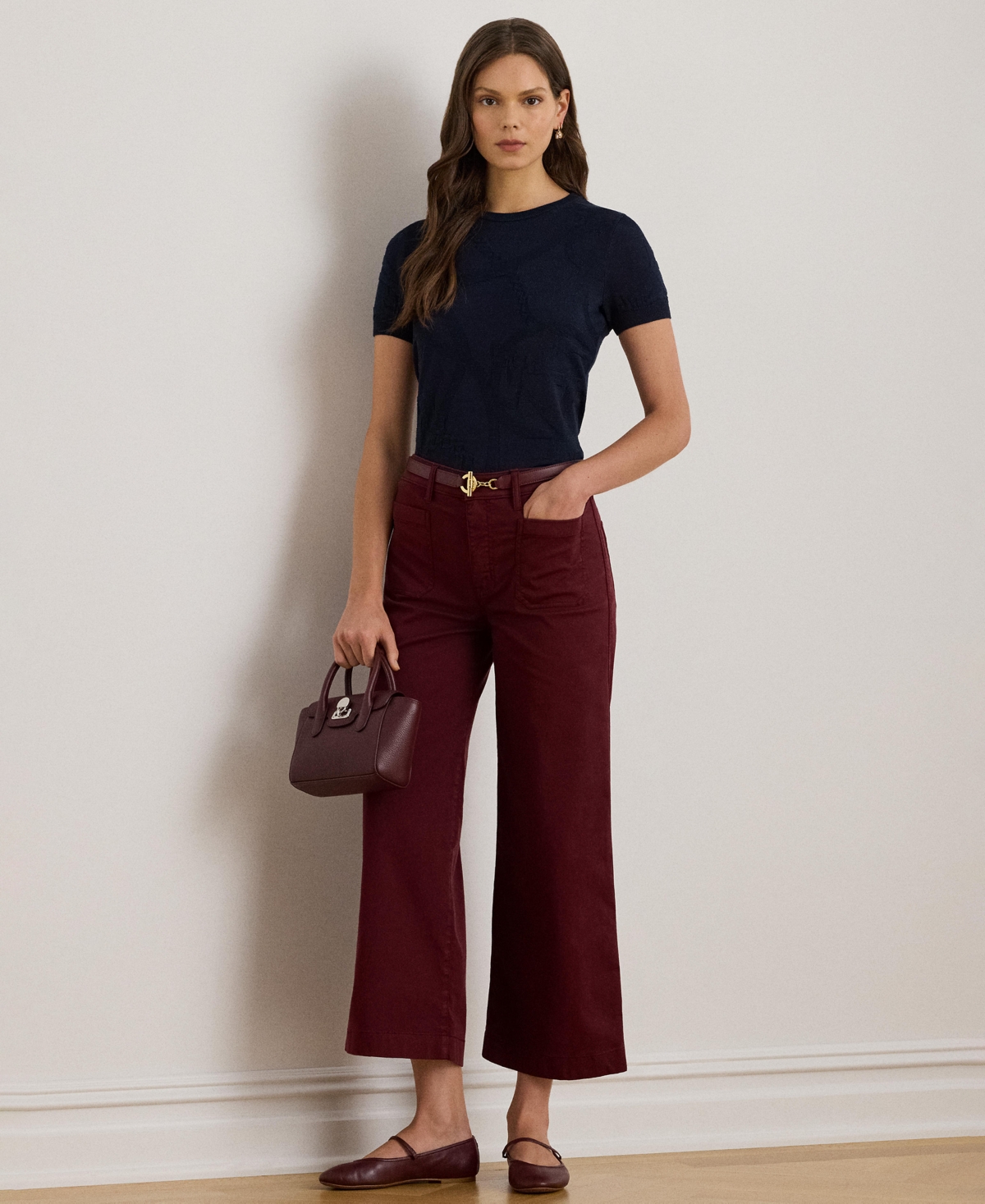 Ralph Lauren Women's Belting-motif Short-sleeve Sweater In Multi