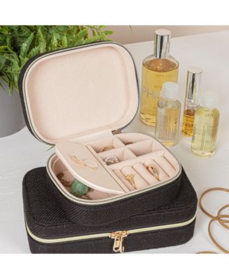 Small Leather Travel Jewelry Organizer Box, Caramel Color