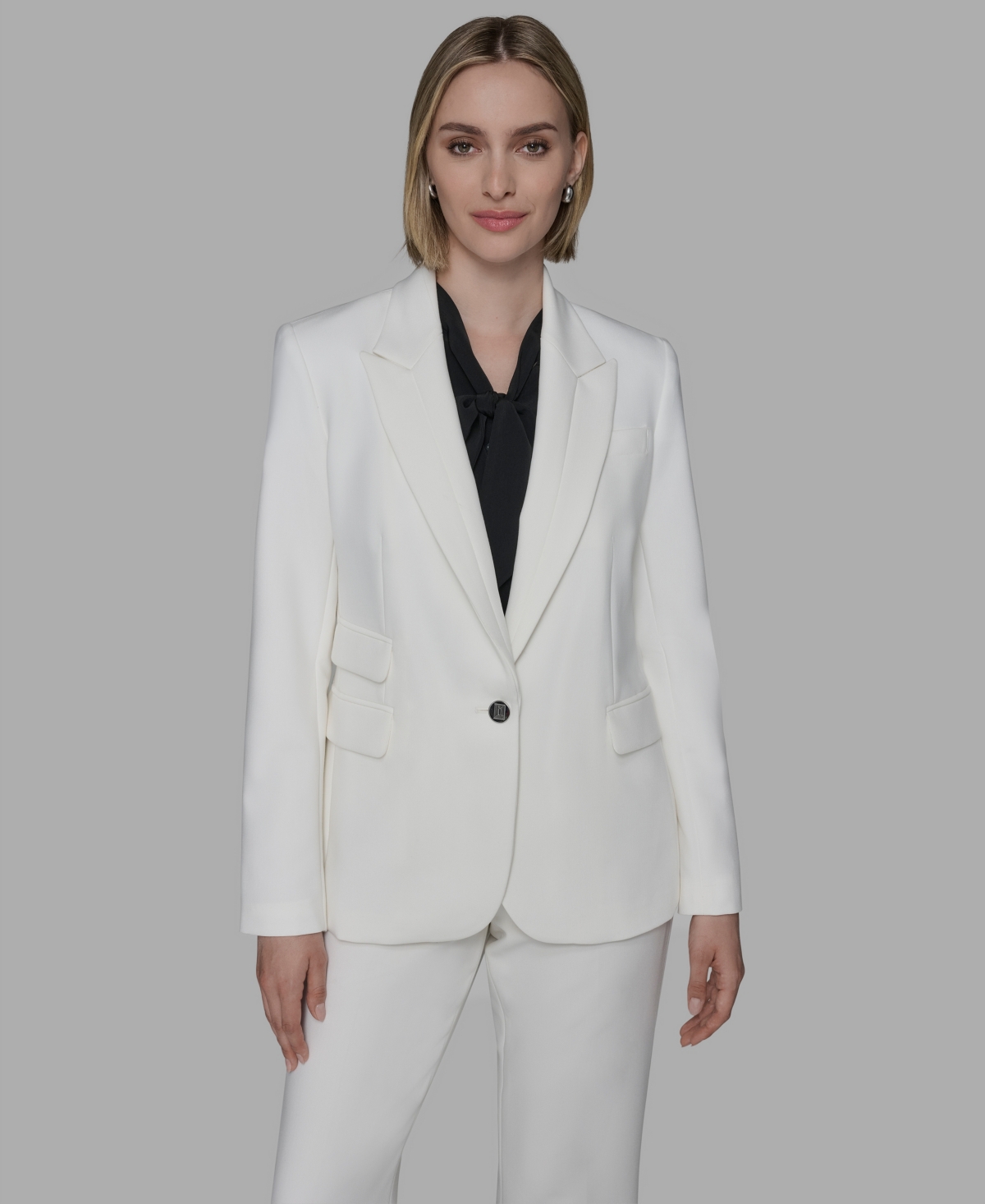 Karl Lagerfeld Women's Notched Lapel One Button Blazer In White