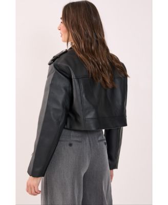 Women's Faux Leather Boxy Biker Jacket