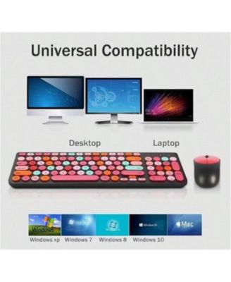 Wireless Keyboard and Mouse Combo - Retro Typewriter Keyboard With Round Keycaps, 2.4GHz Cute Wireless Keyboard Mouse Computer, Desktop - Black